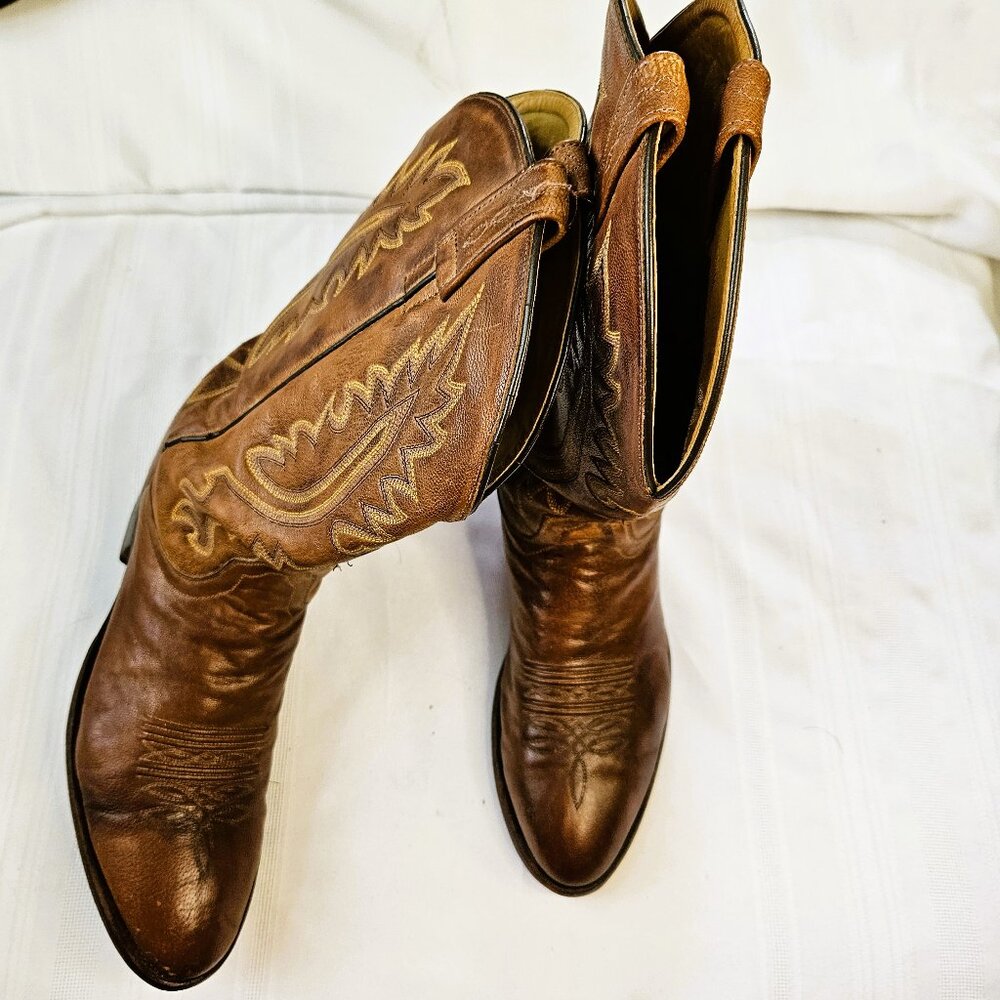 Old West Vintage Western Cowboy Brown Leather Boots Size 9.5 M